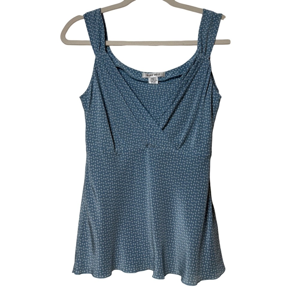 Nine West Vintage Y2K 100% Silk Geometric 90s Crossover Faux V-Neck Tank Sz 10